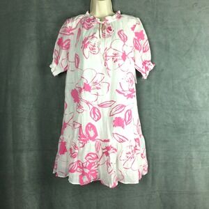 New Kindred Pink Floral Mini Dress M Ruffle Babydoll Puff Sleeve Summer Party